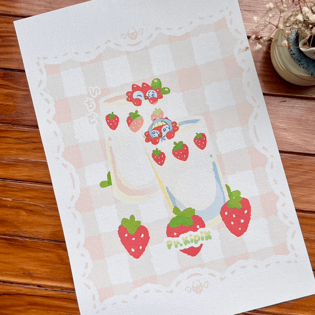 Toile - Verres fraises