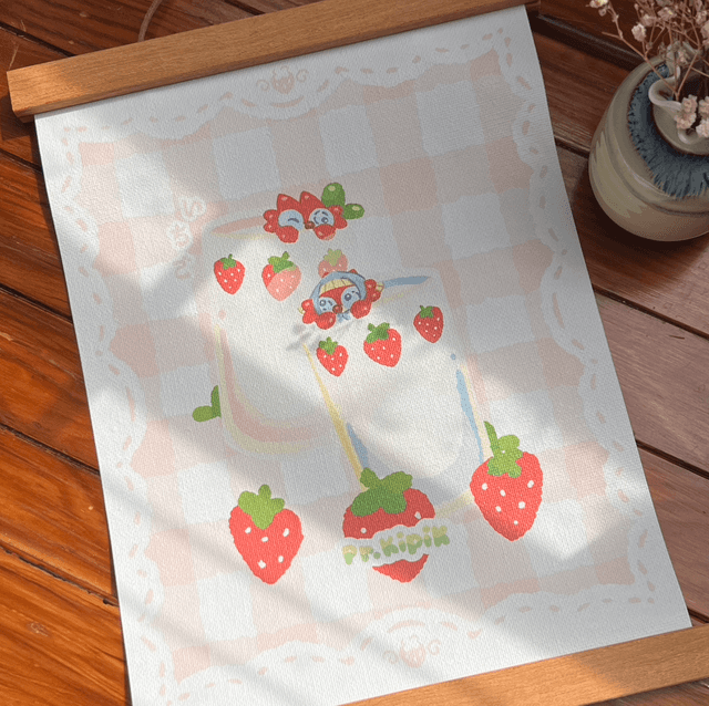 Toile - Verres fraises