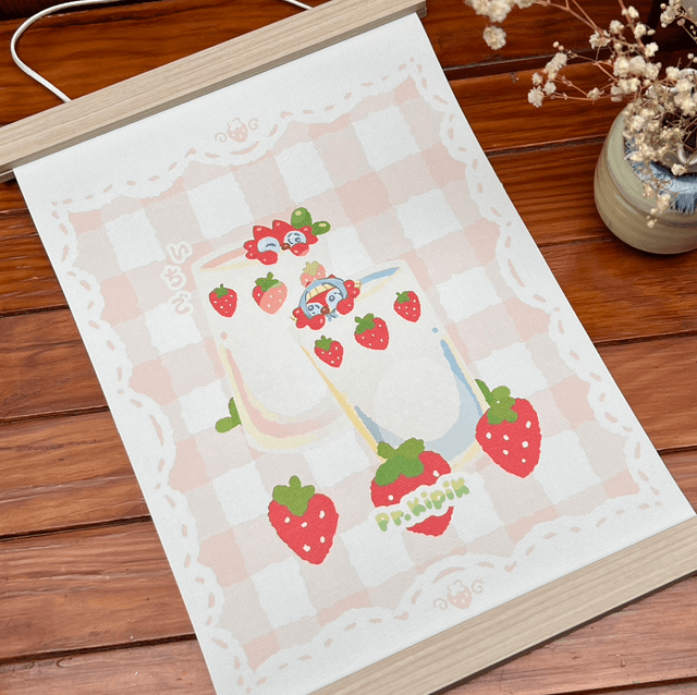 Toile - Verres fraises